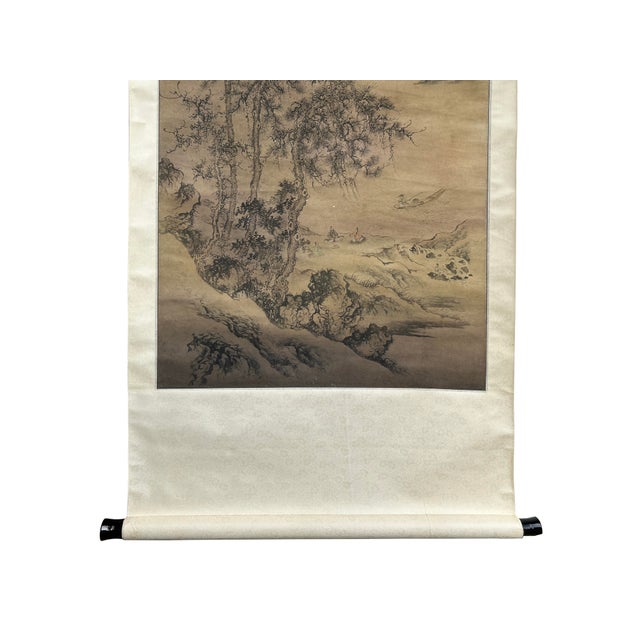 Chinese Chinese Ink Brush Mountain Landscape Scenery Scroll Painting Wall Art For Sale - Image 3 of 5