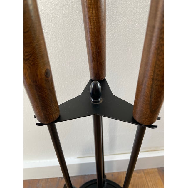 Mid-Century Modern Fireplace Tool Set, Oak & Iron, Seymour Style For Sale In Seattle - Image 6 of 9