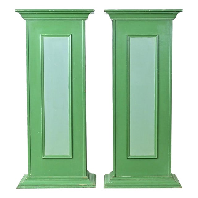 Early 20th Century Pair of French Narrow Painted Paneled Pedestals For Sale