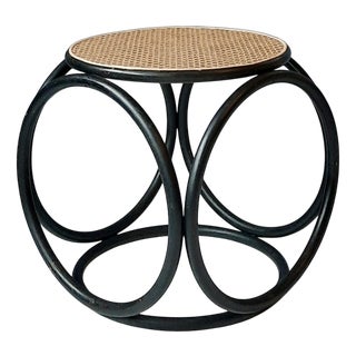 Circular Bentwood and Rattan Stool, 1970s For Sale