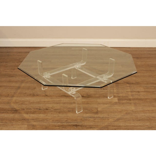 High Quality Acrylic Base Coffee Table with Thick Beveled Octagonal Glass Top