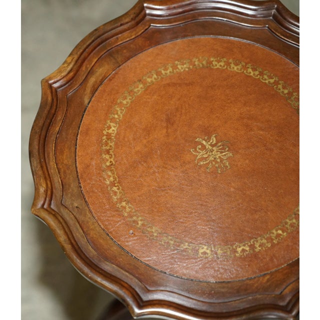 4 Legged Mahogany & Brown Leather Pie Crust Edge Side Table For Sale - Image 4 of 11