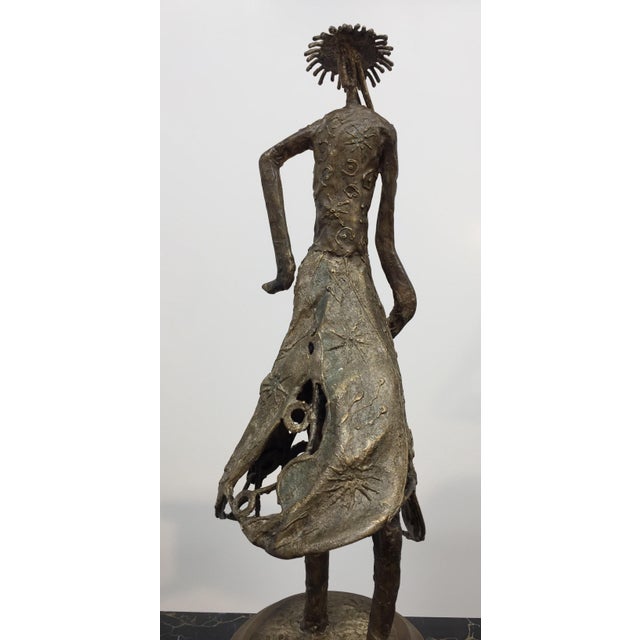 Mid 20th Century MCM Mixed Media Sculpture Art Figure Statue in Long Dress Garb With Hat and Long Hair For Sale - Image 5 of 12