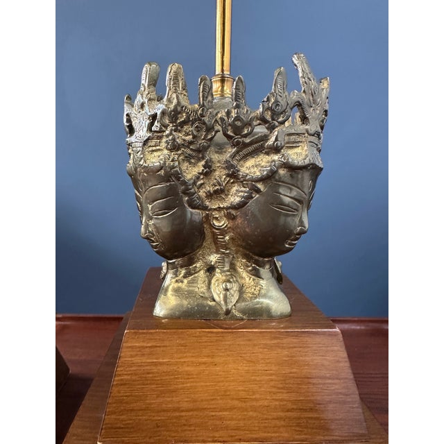 Pair of 1970s Marbro Asian Influenced Brass and Mahogany Table Lamps For Sale - Image 11 of 12