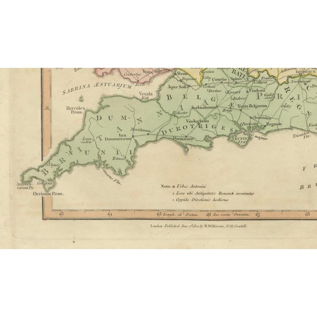 Gold Roman Britain Map with Ancient England and Wales by Wilkinson, 1817 For Sale - Image 8 of 11