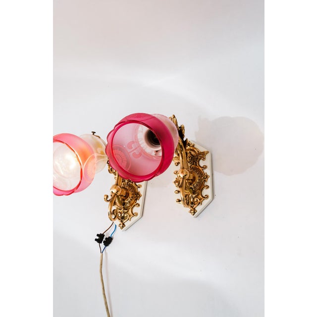 Historistic Bronze Wall Lamps with Glass Shades, Vienna, 1890s, Set of 2 For Sale - Image 11 of 17