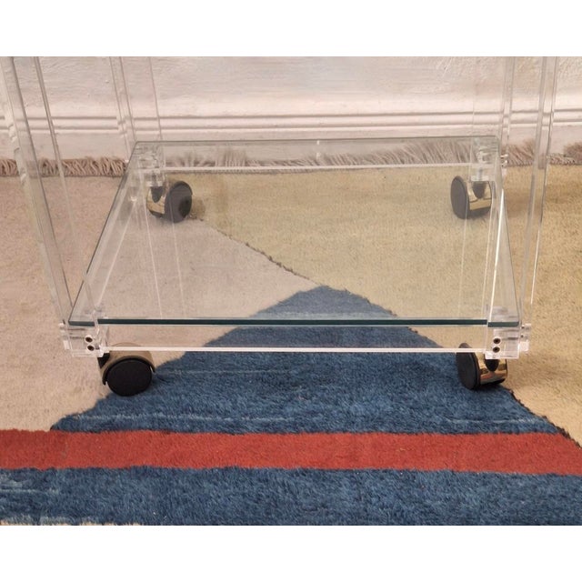 Vintage Italian Acrylic Glass and Glass Serving Trolley, 1980 For Sale - Image 4 of 15