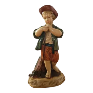 1950s Borghese Painted Chalkware Boy With Walking Stick Figurine