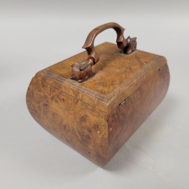 Antique Burl Walnut Box Tea Caddy With Rabbit For Sale - Image 4 of 9