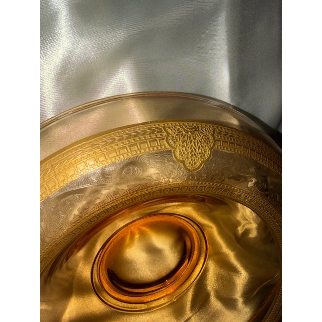 Vintage Amber Glass Serving Bowl With Intricate Gold Gilt Decoration For Sale - Image 4 of 6
