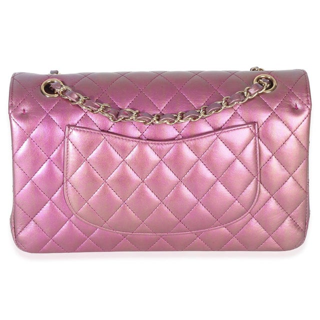 Chanel Dark Pink Iridescent Quilted Lambskin Medium Classic Double Flap Bag For Sale - Image 4 of 9