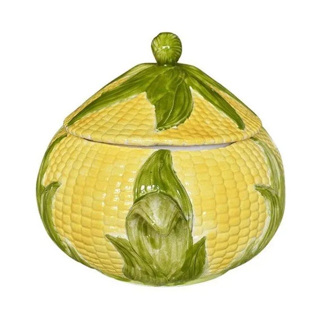 Ceramic Corn Husk Covered Soup Serving Tureen in Yellow and Green - 1973 For Sale - Image 4 of 7