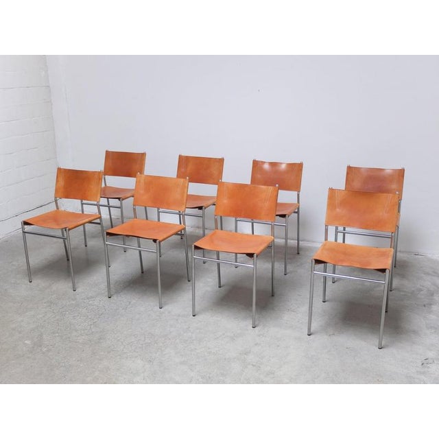 Metal SE06 Chairs in Natural Leather by Martin Visser for 't Spectrum, 1967, Set of 8 For Sale - Image 7 of 18