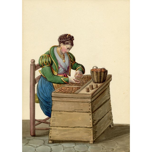 Paper Michela De Vito, Neapolitan Costume, Money Changer, 1800s, Watercolour For Sale - Image 7 of 7