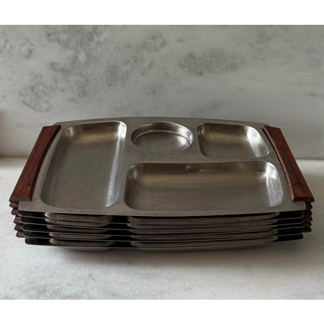 Set of 6 Vintage 1970s Stainless and Rosewood Trays For Sale In Austin - Image 6 of 9