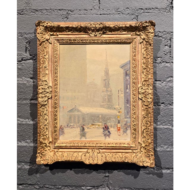 American Johann Berthelsen -St. Paul Chapel in the Snow -New York City-1930s Oil Painting For Sale - Image 3 of 11