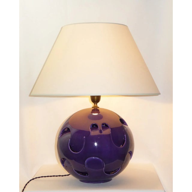 Ball Lamp 1970 decor ''Puzzle'' by cuts rounded ceramics. plum glaze. 2 = light spots in the first upper portion and the...