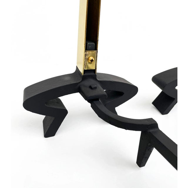 Brass 1950s Mid Century Brass and Iron Andirons by Donald Deskey - a Pair For Sale - Image 8 of 9
