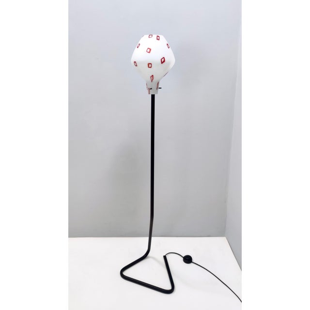 Vintage Floor Lamp with Encased Glass Shade with Red Geometrical Motifs, Italy, 1950s For Sale - Image 6 of 15