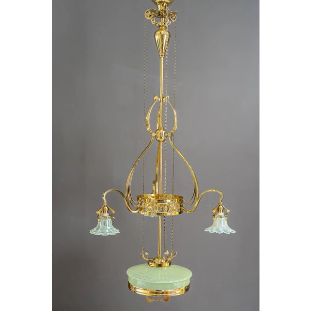 Jugendstil Adjustable Floral Chandelier with Opaline Glass Shades, 1910 For Sale - Image 6 of 18
