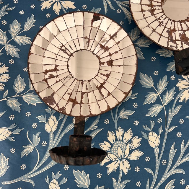 American Antique Spider Web Mirrored Back Candle Sconces For Sale - Image 3 of 5