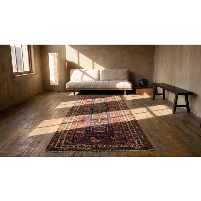 Textile 1900s Blue Navy Geometric Tribal Antique W. Persian Kurdish Carpet 3'5" X 17'4" Handknotted Wool Rug For Sale - Image 7 of 9