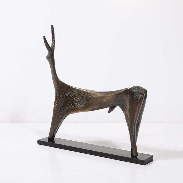 Mid-Century Modernist Bronze Deer Sculpture Signed Aharon Bezalel For Sale - Image 12 of 17
