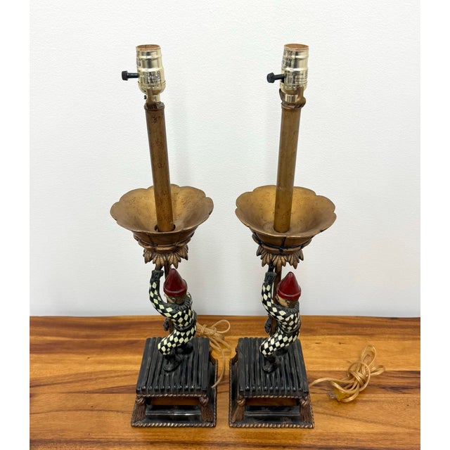 Mid 20th Century Vintage Polychrome Jester Table Lamps - Pair For Sale - Image 5 of 7
