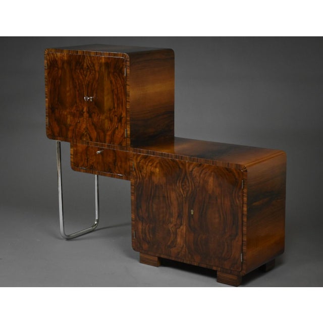 1930s Art Deco Asymmetrical Cabinet in Walnut and Chrome, Poland, 1930s For Sale - Image 5 of 13