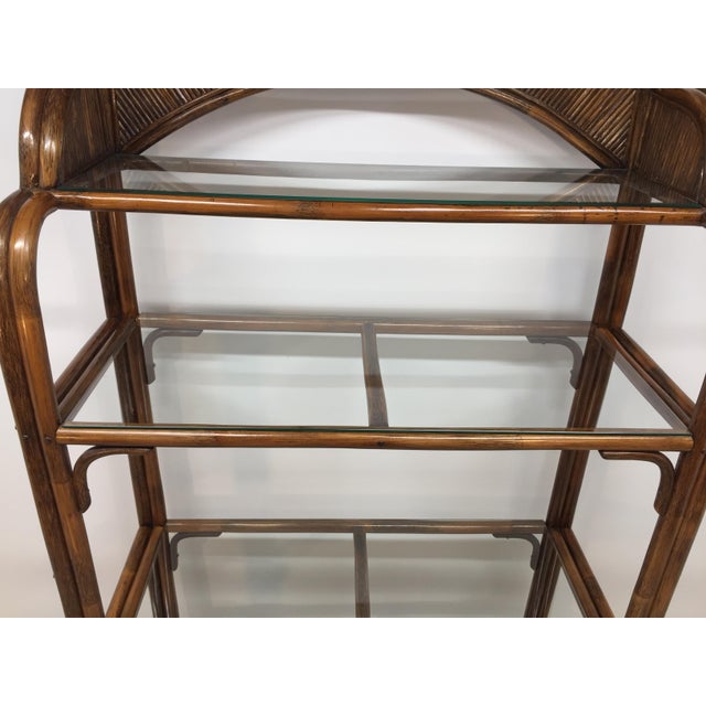 Vintage Rattan and Glass Arched Fan Top Multi Shelf Etagere For Sale - Image 13 of 18