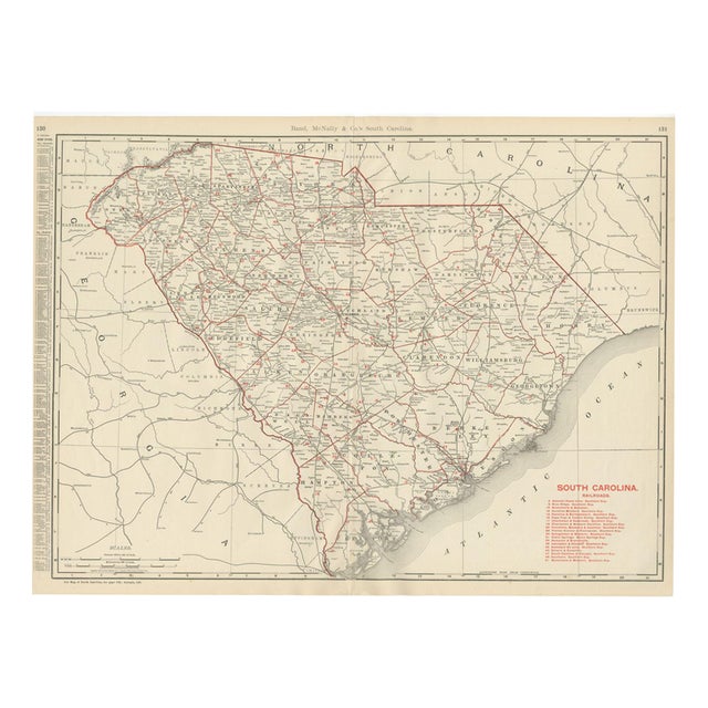 Antique Map of South Carolina The Palmetto State by Ran McNally, 1899 For Sale