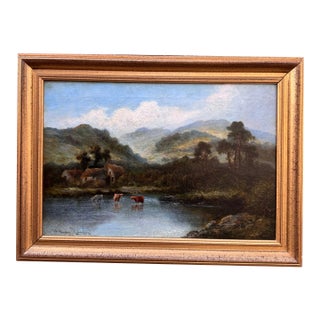 Antique English Oil on Canvas Signed, William Langley For Sale