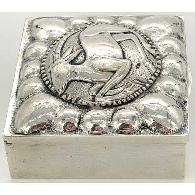 Silver Fine French Sterling Art Deco Ram Motif Square Table Box, Circa 1925 For Sale - Image 8 of 12