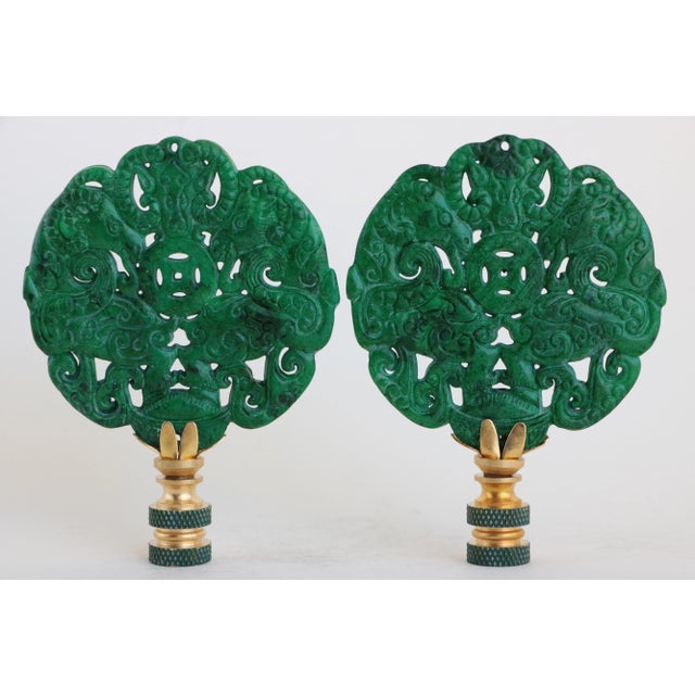2020s Chinese Ram Carved Stone Lamp Finials - a Pair For Sale - Image 5 of 5