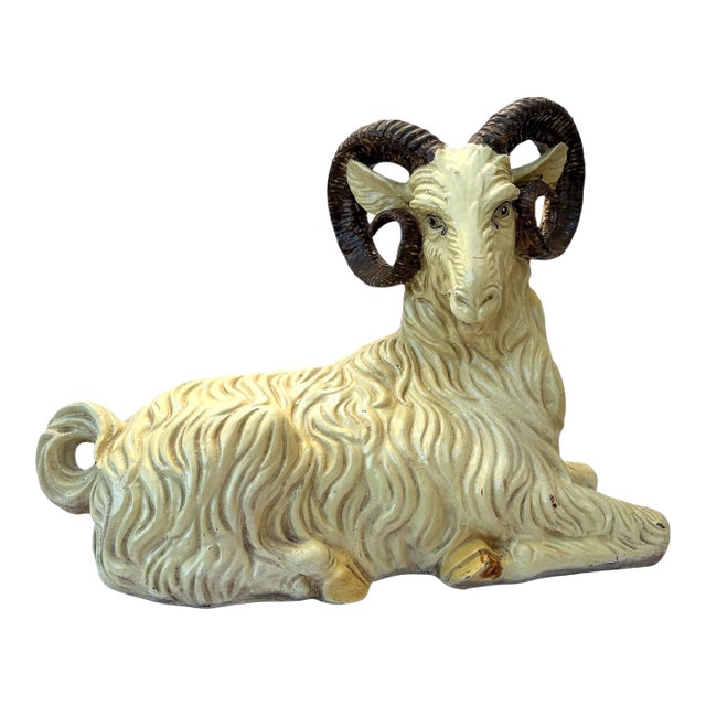 Vintage Mid Century, Hollywood Regency, Neo Classic, Ceramic Sculptural Ram For Sale