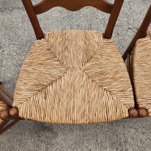 1990s Vintage Ladder Back Rush Seat Dining Chairs Set of 4 For Sale - Image 5 of 12