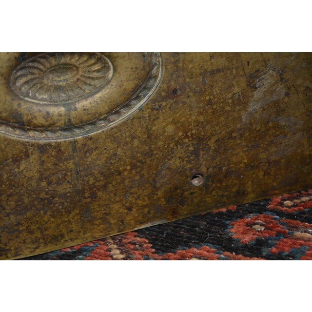 English Brass Small Curved Fireplace Fender With Oval Emblems For Sale - Image 10 of 17