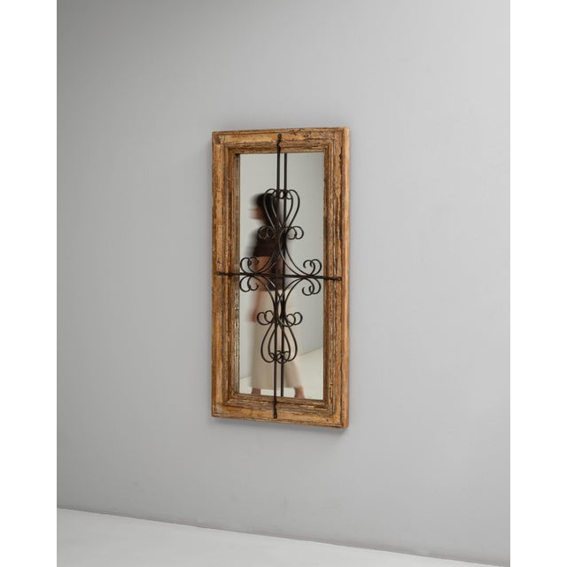 1900s French Wood Patinated Mirror With Wrought Iron Details For Sale - Image 4 of 18