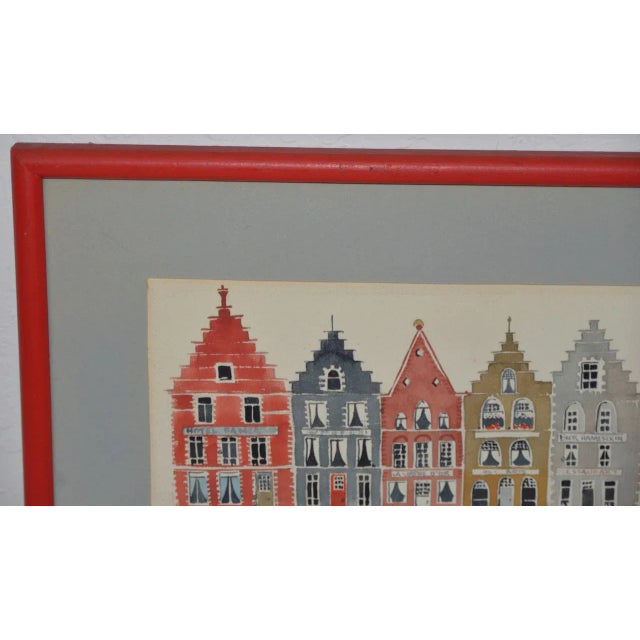 Vintage Bruges Row Houses Original Watercolor c.1980s Signed in the lower right corner "Brown". A colorful row of houses...