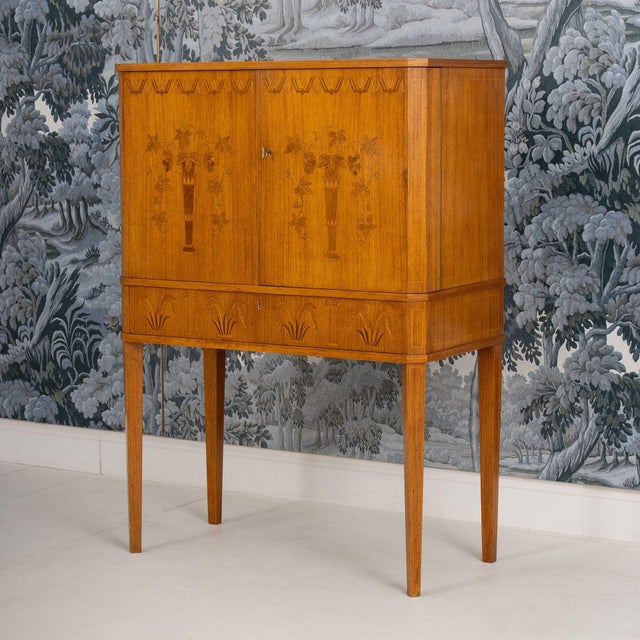 Art Deco Mid 20th Century Swedish Art Deco Birchwood Marquetry Bar Cabinet For Sale - Image 3 of 18