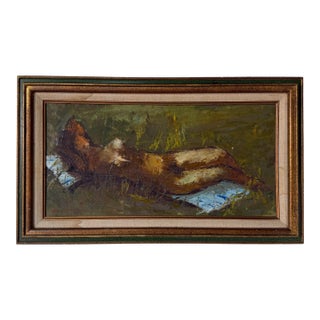 1970’s Vintage Barton Reclining Nude Woman Impressionist Abstract Oil Painting, Wood Framed For Sale