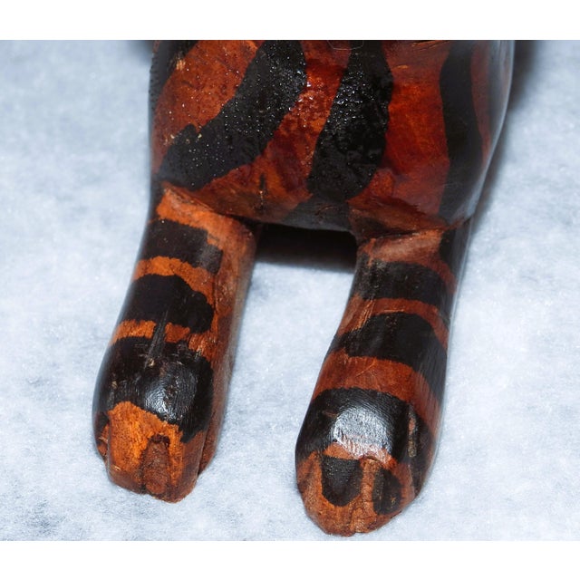 Vintage Hand Carved Tiger Striped Wooden Cat Sculpture Chairish