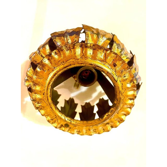 Spanish Crown Sunburst Wall Lights in Gilt Metal, 1950, Set of 2 For Sale - Image 4 of 9