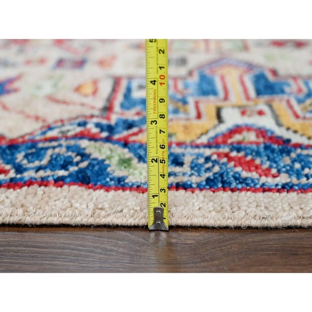 Camel 2010s Camel With Navy Blue, Vegetable Dyes, Karajeh Heriz Geometric Design, Thick and Plush, Natural Wool, Hand Knotted, Oversize Oriental Rug For Sale - Image 8 of 12