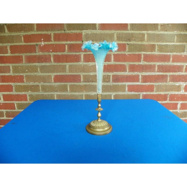 French Antique French Diamond Quilted Trumpet Vase For Sale - Image 3 of 8