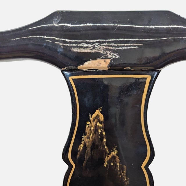 Wood Custom Chinoiserie Black Lacquer Dining Chair For Sale - Image 7 of 9