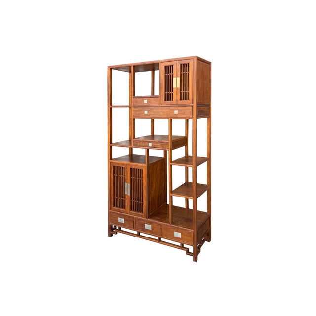 1990s Asian Inspired Asymmetrical Light Brown Shelving Display Cabinet Divider For Sale - Image 5 of 10