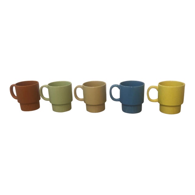 Mid-Century Modern Rainbow Stacking Mugs Made in Japan - Set of 5 For Sale