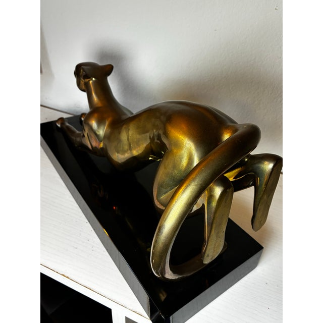 Vintage 1987 Solid Brass Panther Sculpture on Black Base – 23” Long, 14.8 LBS For Sale - Image 12 of 12