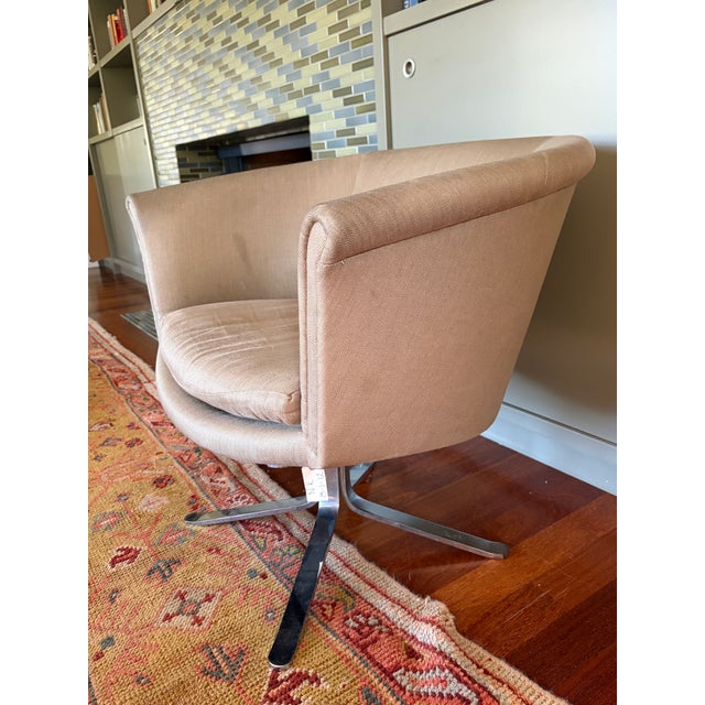 Mid-Century Modern Champagne Swivel Barrel Lounge Chairs - A Pair For Sale - Image 9 of 11